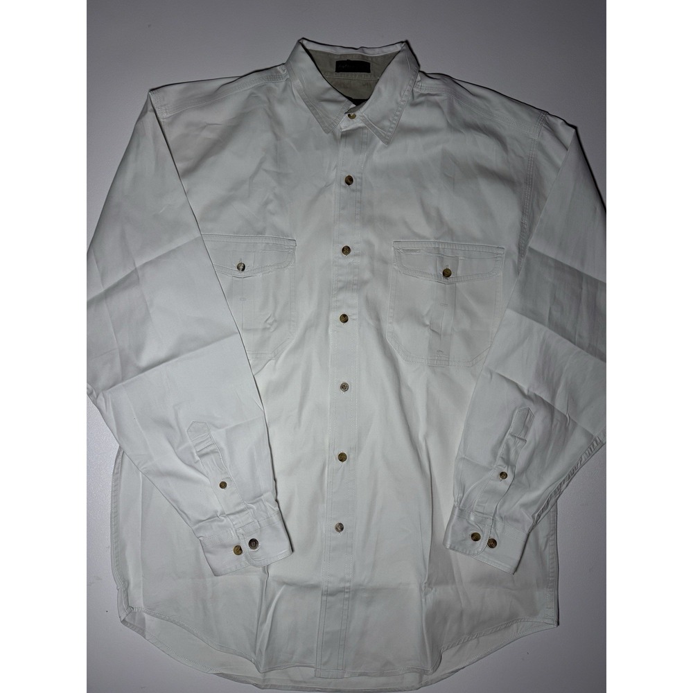 Eddie Bauer Mens Rufton Twill Shirt White Long Sleeve Button Down Size Medium
